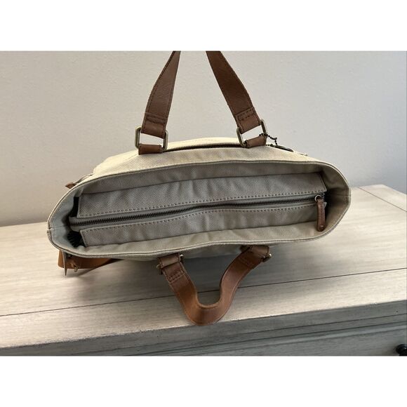 Fossil Workman CVS Canvas Utility Tote/Bag Large New Beige Brown Leather - Picture 7 of 16
